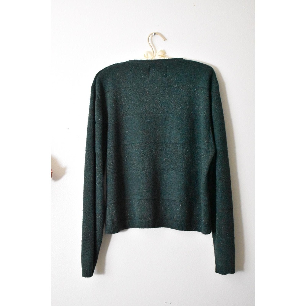 Vintage 90s Christopher & Banks Green Metallic Shimmer Button Front Cardigan L - Picture 5 of 7